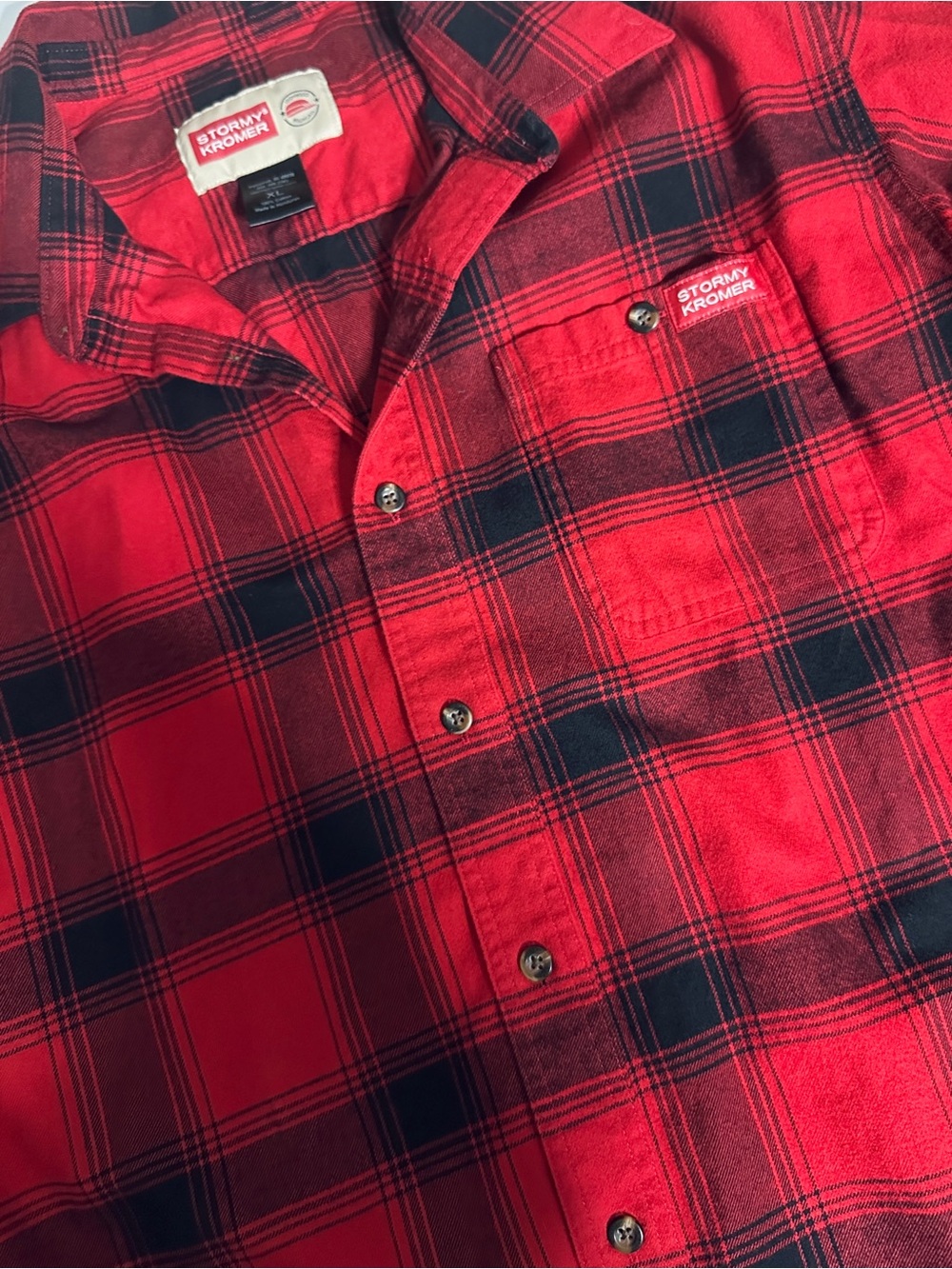 Stormy Kromer Men’s XL Red Black Buffalo Plaid Flannel Shirt Unisex - Picture 7 of 9
